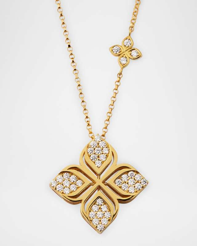 18K Yellow Gold Diamond Arabesque Flower Necklace